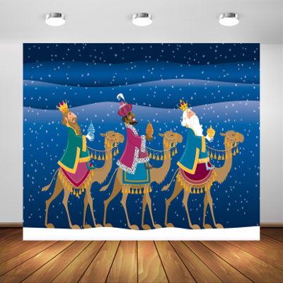 BELECO 8x6ft Fabric Nativity Scene Backdrop Three Wise Men Christmas Snowy Night Winter Scene Background Christmas Church Religion Nativity Decor Photo Props