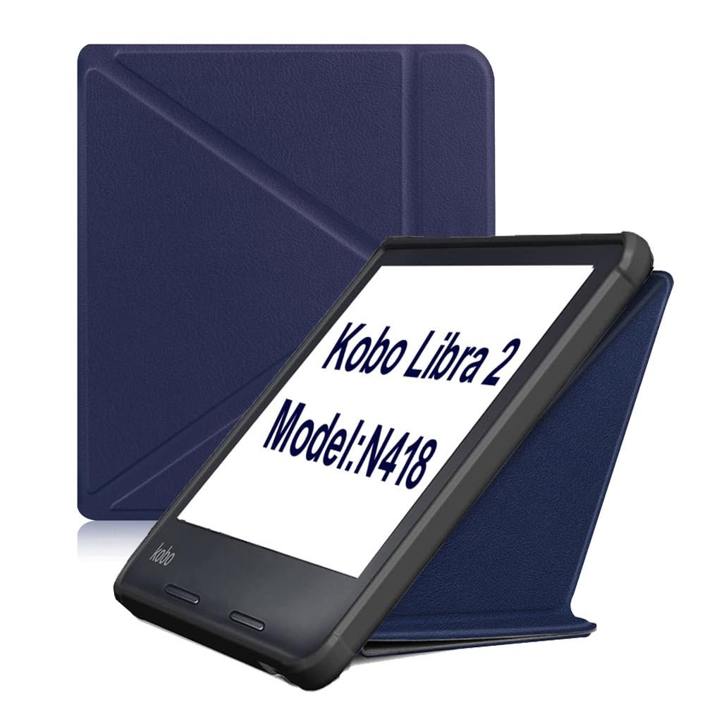 Case Compatible with Kobo Libra 2 N418, Magnetic Smart Case PU Leather Protective Cover(Dark Blue)
