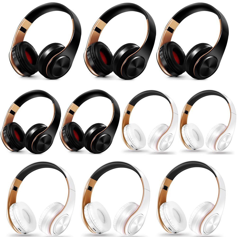 JYSiptkird Bluetooth Headphones, Chat- Comfortable Over Ear Stereo Headphsets with Mic, Soft Earmuffs/Foldable/SD/TF, 20H Playtime, Great for Music/OFC/Tour/Gym/Game (10pcs Gold Colors)