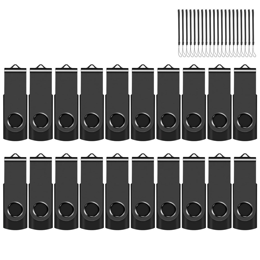 EASTBULL 4GB USB Flash Drive Bulk Thumb Drives 20 Pack with Lanyards USB 2.0 Memory Sticks Zip Drive PenDrive for Storage and Backup Black 20PCS 4GB