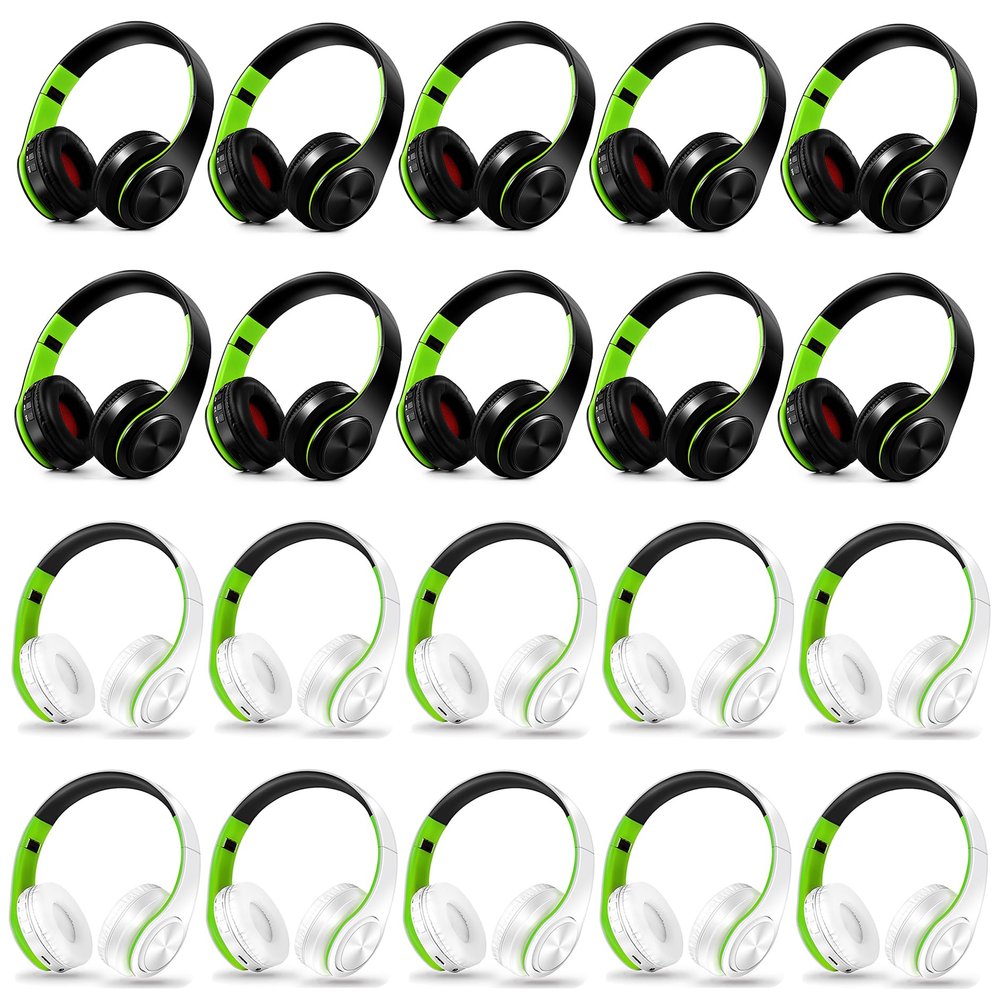 JYSiptkird Bluetooth Headphones, Chat- Comfortable Over Ear Stereo Headphsets with Mic, Soft Earmuffs/Foldable/SD/TF, 20H Playtime, Great for Music/OFC/Tour/Gym/Game (20pcs Green Colors)