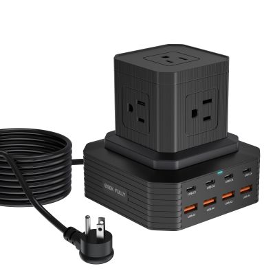 GEEK FULLY Charging Station (100W), 13-in-1 USB C Power Strip with Surge Protection, 6.6Ft Extension Cord, 4 USB C and 4 USB A Ports, 5 AC Outlets for Home Office Dorm Room