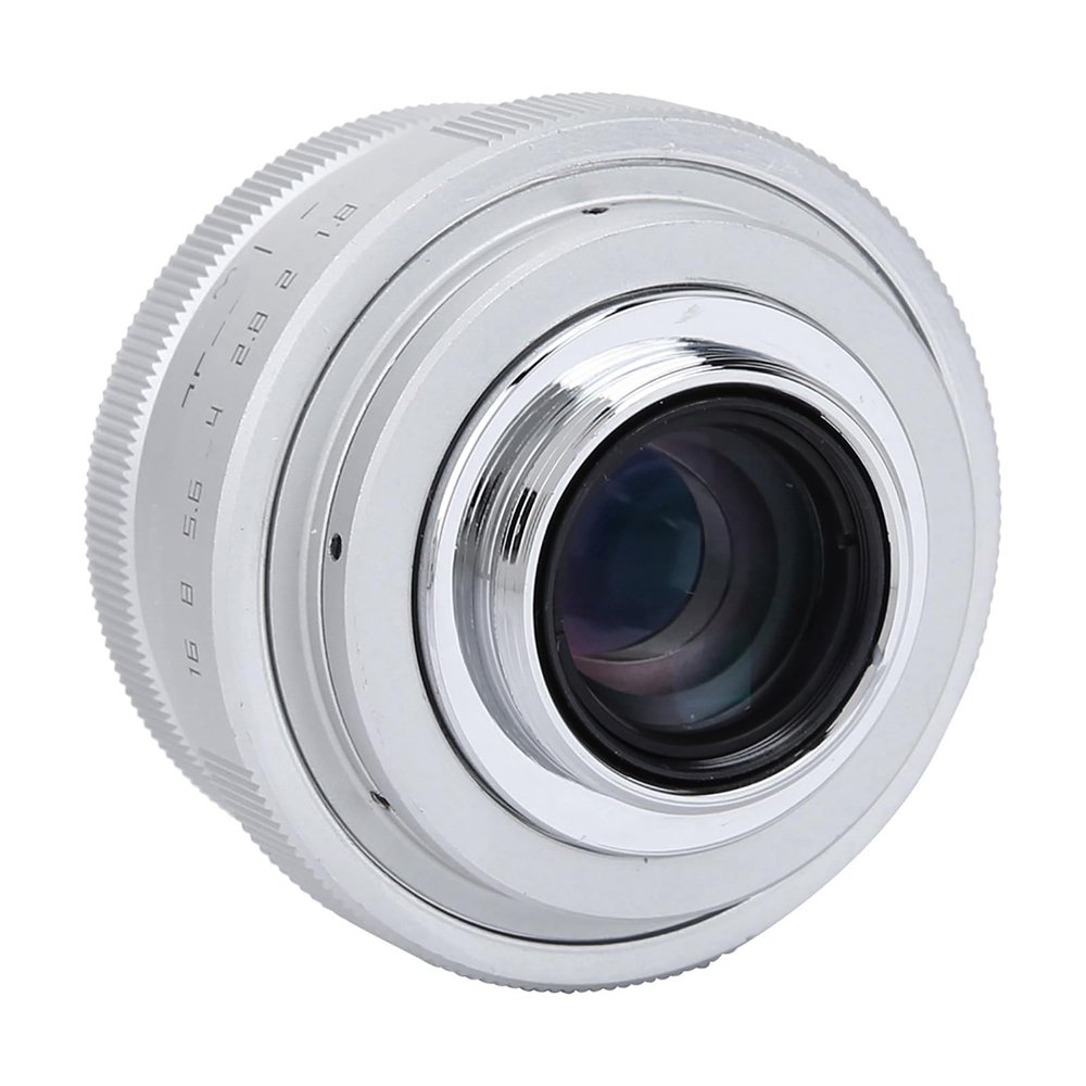 CCTV C Mount Wide Angle Lens, Aluminum Alloy Black 25mm F1.8 Mini CCTV C Mount Home Electronic Wide Angle Lens for DSLR, for Indoor NEX Camera (Silver)