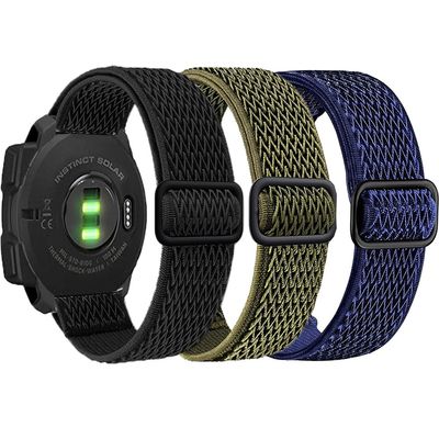 Olytop for Garmin Instinct/2 Solar Watch Bands, 22mm Soft Elastic Nylon Ultra-light Wristband Replacement Strap Men Women for Garmin Instinct Tactical/Esports/Solar/Tide, Black+Army Green+Blue