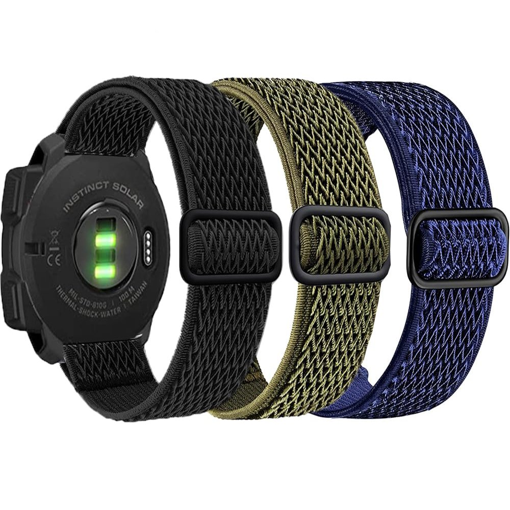 Olytop for Garmin Instinct/2 Solar Watch Bands, 22mm Soft Elastic Nylon Ultra-light Wristband Replacement Strap Men Women for Garmin Instinct Tactical/Esports/Solar/Tide, Black+Army Green+Blue