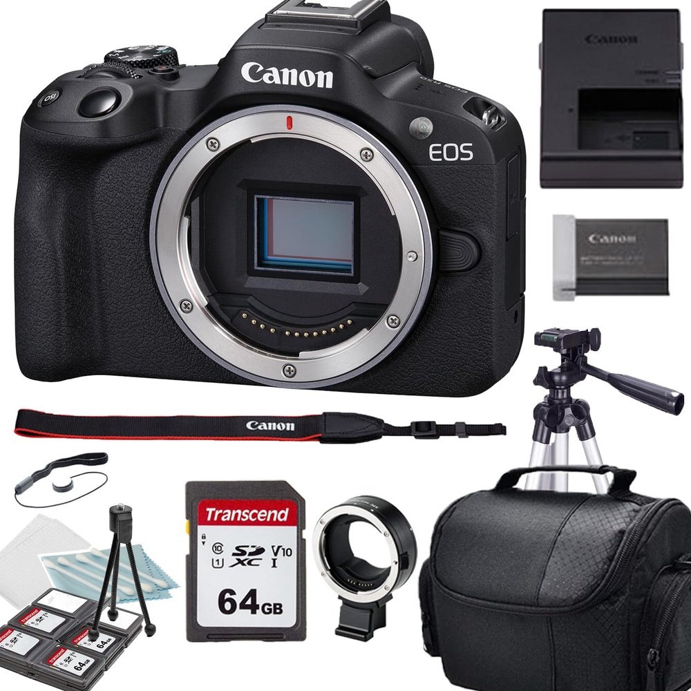 Canon EOS R50 Body + RF Adapter + Accessory Bundle (Renewed)