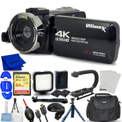 Pixel Hub Ultimaxx 4K Ultra HD Camcorder Video Vlogging Camera with LED Light 42MP, 18x Digital Zoom with Remote Control 3.0" LCD Screen Christmas (Bundle)