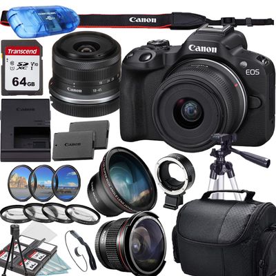 Canon EOS R50 Mirrorless Camera with 18-45mm Lens + Accessory Bundle (Renewed)