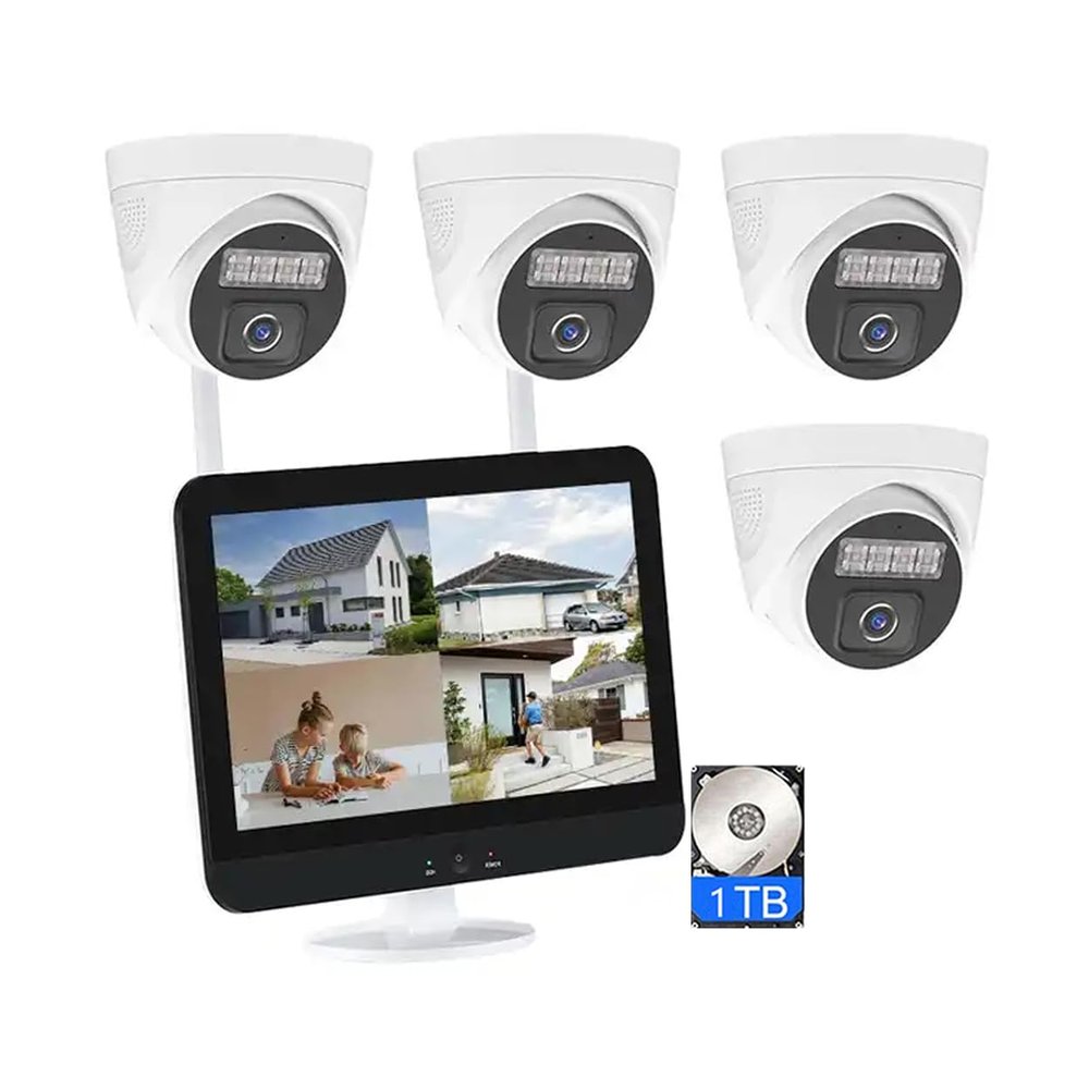 4CH 5MP Wireless WiFi Home Security Camera Monitoring System with 1T Hard Disk, Full HD CCTV Surveillance Camera Kit with Color Night Vision, Human Detection