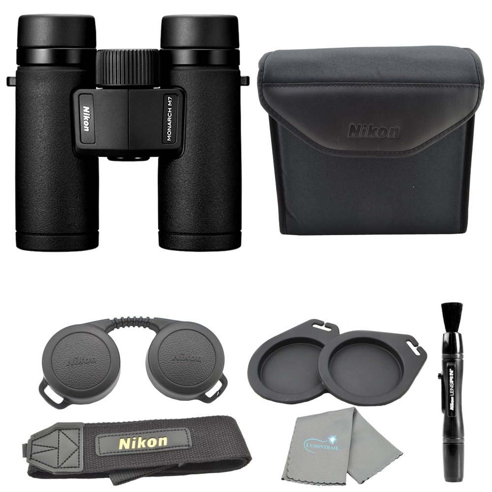 Nikon Monarch M7 10x30 (16764) Black Binoculars Bundle with Lens Pen and Cleaning Cloth, Compact Binoculars for Adults for Hunting, Bird Watching, and Hiking Essentials, Zoom Lightweight Travel
