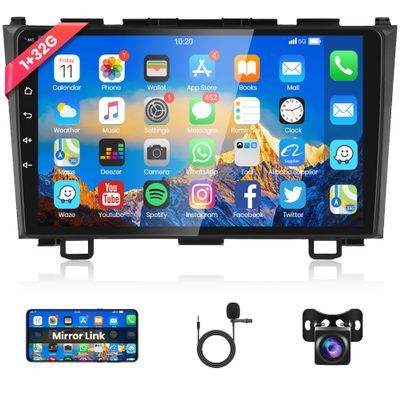 Rimoody Android Car Stereo for Honda CRV 2007-2011 with Mirror Link, Car Radio GPS Navigation 9 Inch Touchscreen Bluetooth FM/RDS WiFi EQ SWC + AHD Backup Camera Microphone