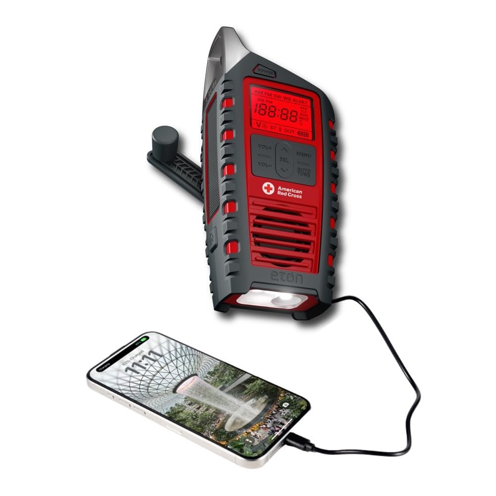 Eton Odyssey Multi-Powered All-Band Bluetooth Emergency Radio with RDS, Red