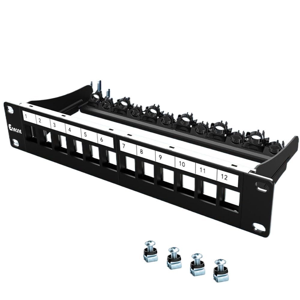 Enmane 12Port Blank Keystone Patch Panel 1U Keystone Patch Panel 10 Inch Shielded Network Patch Panel,Rack Mount with Smart Cable Management