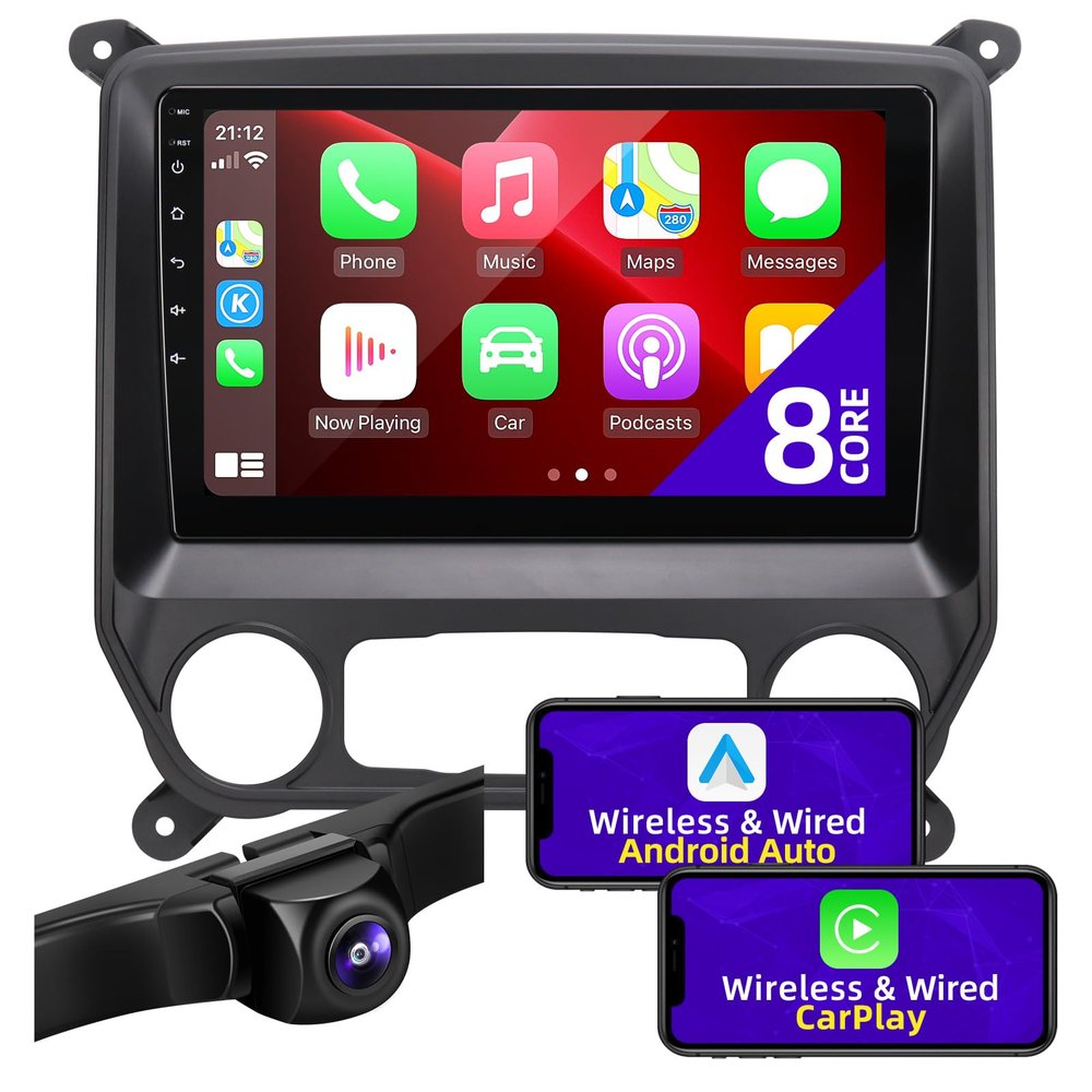 CGOGC Android Car Radio Upgrade Compatible with Wireless Carplay Android Auto for Chevy Silverado GMC Sierra 2014 2015 2016 2017 2018 8core Touch Screen Stereo Bluetooth GPS Navigation Head Unit