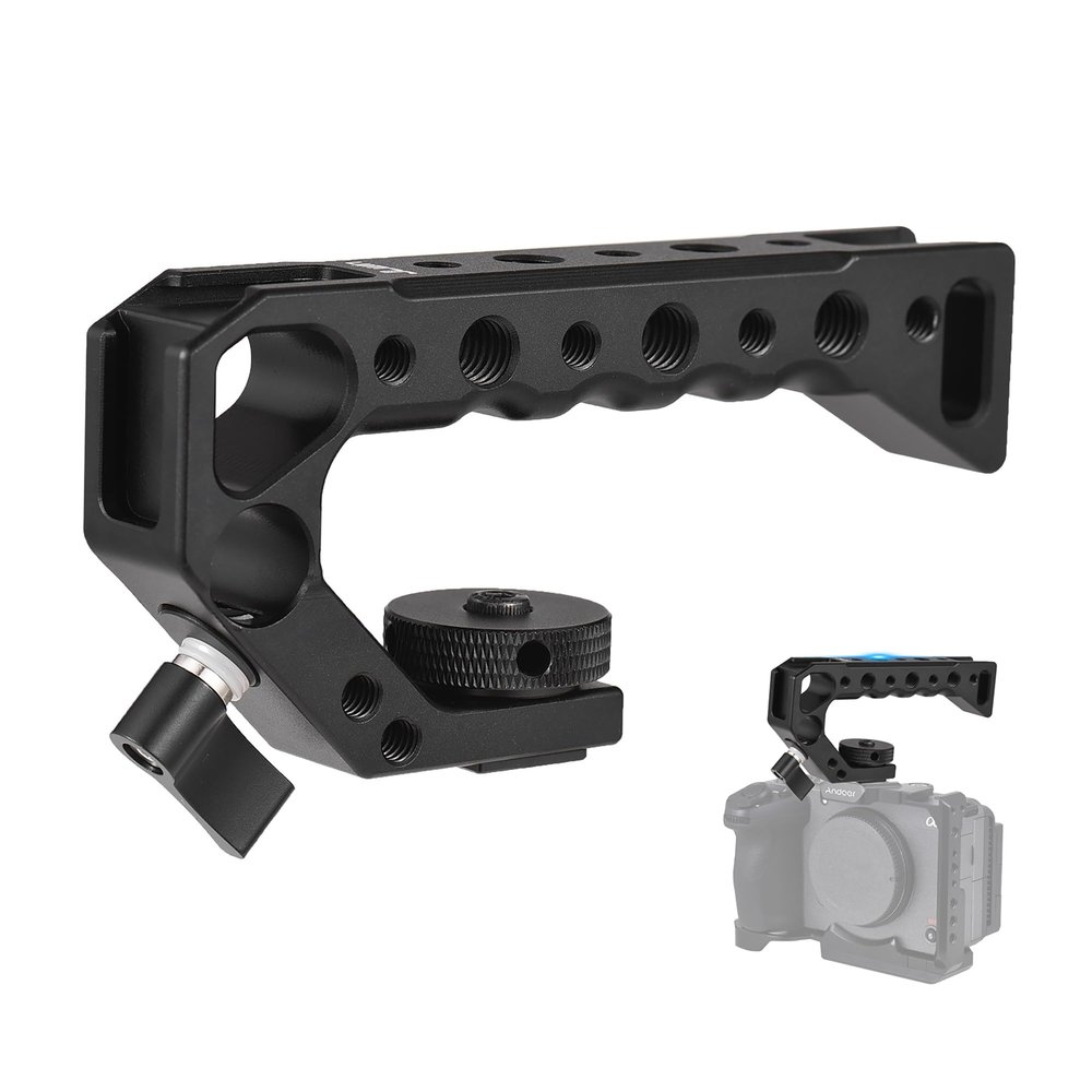 Sunydog Universal Top Handle Camera Top Handgrip with 4 Cold Shoe Mounts ARRI Positiong Hole 1/4in and 3/8in Threaded Holes Compatible with Camera Cage Sports Camera for Vlogging Live Streaming