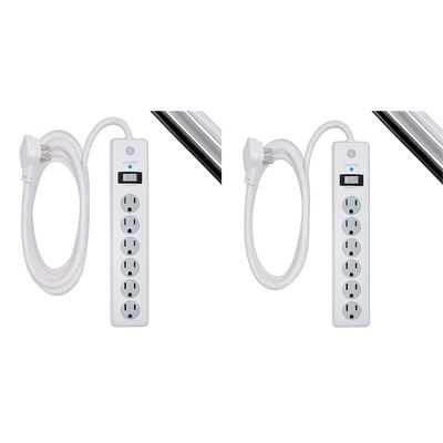 GE 6-Outlet Surge Protector, 10 Ft Extension Cord, Power Strip, 800 Joules, Flat Plug & 6-Outlet Surge Protector, 6 Ft Extension Cord, Power Strip, 800 Joules
