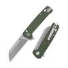 QSP Penguin Folding Pocket Knife, 3.06" Sandvik 14C28N Stonewash Blade EDC Knife, Green Micarta Handle, Button Lock, Ceramic Ball Bearings, Reversible SS Deep Carry Clip view 1