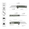 QSP Penguin Folding Pocket Knife, 3.06" Sandvik 14C28N Stonewash Blade EDC Knife, Green Micarta Handle, Button Lock, Ceramic Ball Bearings, Reversible SS Deep Carry Clip view 2