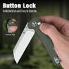 QSP Penguin Folding Pocket Knife, 3.06" Sandvik 14C28N Stonewash Blade EDC Knife, Green Micarta Handle, Button Lock, Ceramic Ball Bearings, Reversible SS Deep Carry Clip view 4