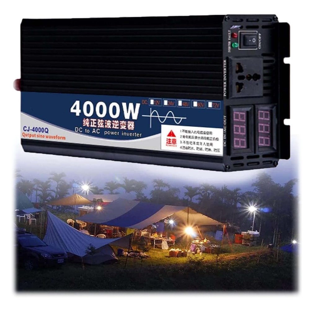 1500W Power Inverter Pure Sine Wave 12V DC to 110V/120V AC Car Inverter,with Cooling Fans-Peak Power 3000W for Home, RV, Truck, Off-Grid Solar Power Inverter,12V to 110V