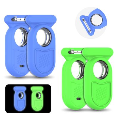 [2 Pcs] for Galaxy SmartTag2 Case with Invisible Pin, Full Protective Anti-Slip Soft Silicone Case for Samsung Galaxy Smart Tag 2 for Kids Pet Clothing Backpack Luggage (Blue & Green)
