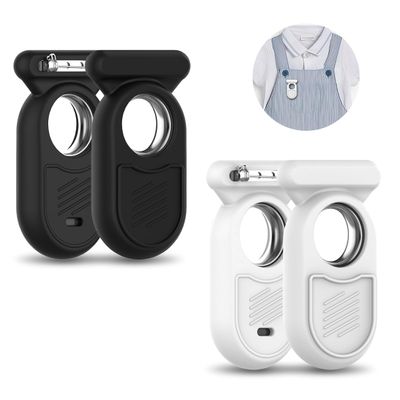[2 Pcs] for Galaxy SmartTag2 Case with Invisible Pin, Full Protective Anti-Slip Soft Silicone Case for Samsung Galaxy Smart Tag 2 for Kids Pet Clothing Backpack Luggage (Black & White)