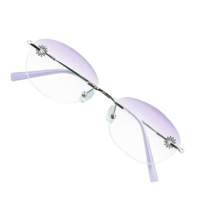 VisionGlobal Metal Readers for men/women Blue Light Blocking,Hand-set Diamond Fashion Square Glasses (Purple Purple, 4.00 Magnification)