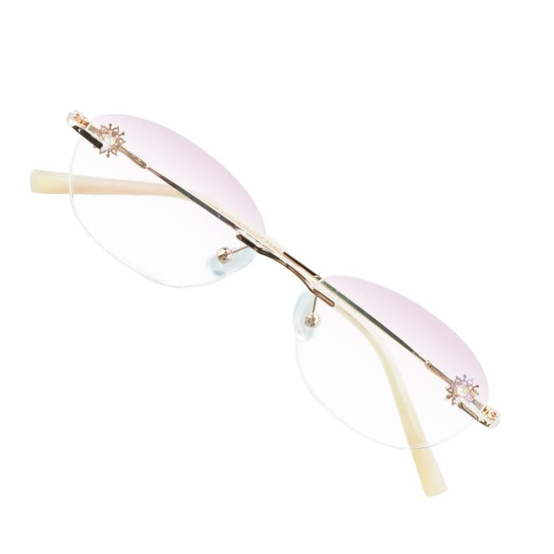 VisionGlobal Metal Readers for men/women Blue Light Blocking,Hand-set Diamond Fashion Square Glasses (Champagne Pink, 2.50 Magnification)