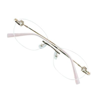 VisionGlobal Metal Readers for men/women Blue Light Blocking,Hand-set Diamond Fashion Square Glasses (Pink Clear, No Magnification)