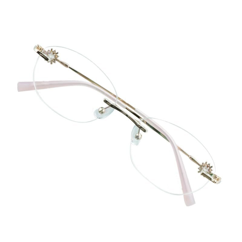 VisionGlobal Metal Readers for men/women Blue Light Blocking,Hand-set Diamond Fashion Square Glasses (Pink Clear, No Magnification)