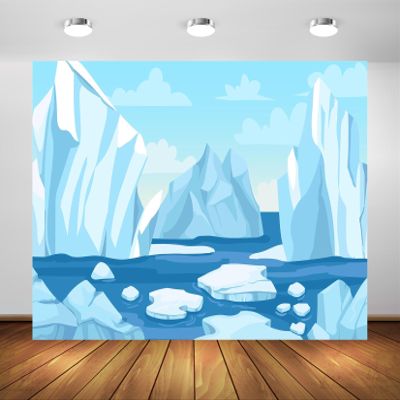 BELECO 10x6.5ft Fabric Cartoon Arctic Winter Scene Backdrop Icebergs Glacier and ICY Cliff Snow Mountains Polar Nature Background Christmas New Year Party Decorations Kids Adults Photo Studio Props