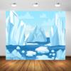 BELECO 10x6.5ft Fabric Cartoon Arctic Winter Scene Backdrop Icebergs Glacier and ICY Cliff Snow Mountains Polar Nature Background Christmas New Year Party Decorations Kids Adults Photo Studio Props view 1