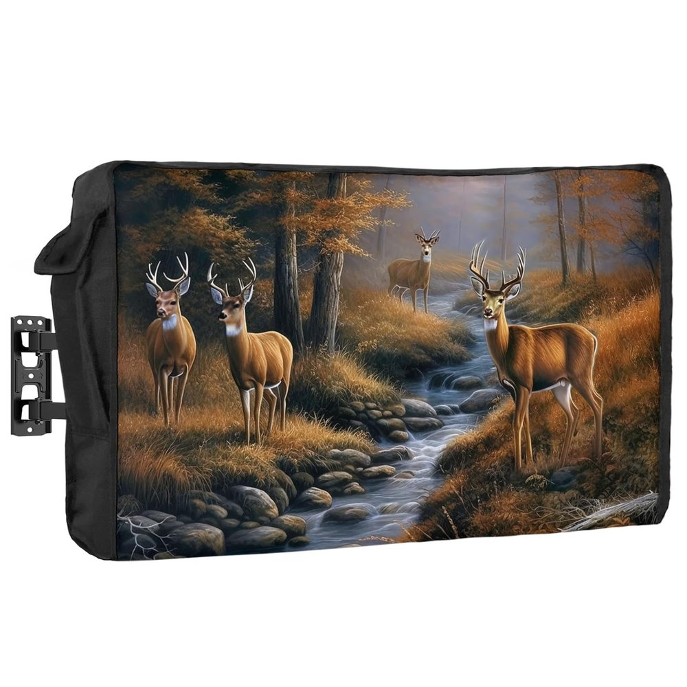 Outdoor TV Cover 70 to 75 Inches, Deer in Sunset Forest Waterproof and Weatherproof TV Cover with Remote Control Pocket, Flat Screen TV Cover Protector for Outside TV