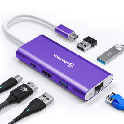 UtechSmart USB C Hub, Ethernet Multiport Adapter 6 in 1 USB C to HDMI Dock Compatible for MacBook Pro/Air, Chromebook, Dell XPS, HP and Type C Devices Dark Purple