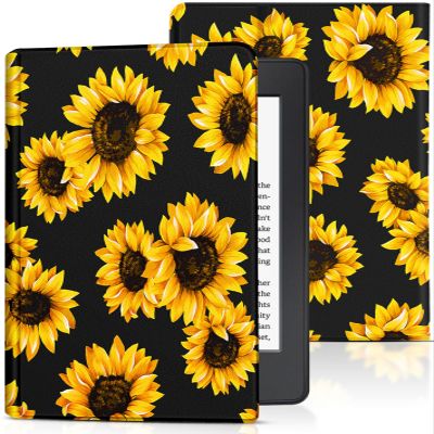 Wazzasoft for Kindle Paperwhite 10th Generation Case 2018 Release 6" for Women Girls Folio Cover Cute Design Girly Kawaii Sunflower Pretty Unique Teens for Kindle Paperwhite 2018 Case 6 Inch PQ94WIF