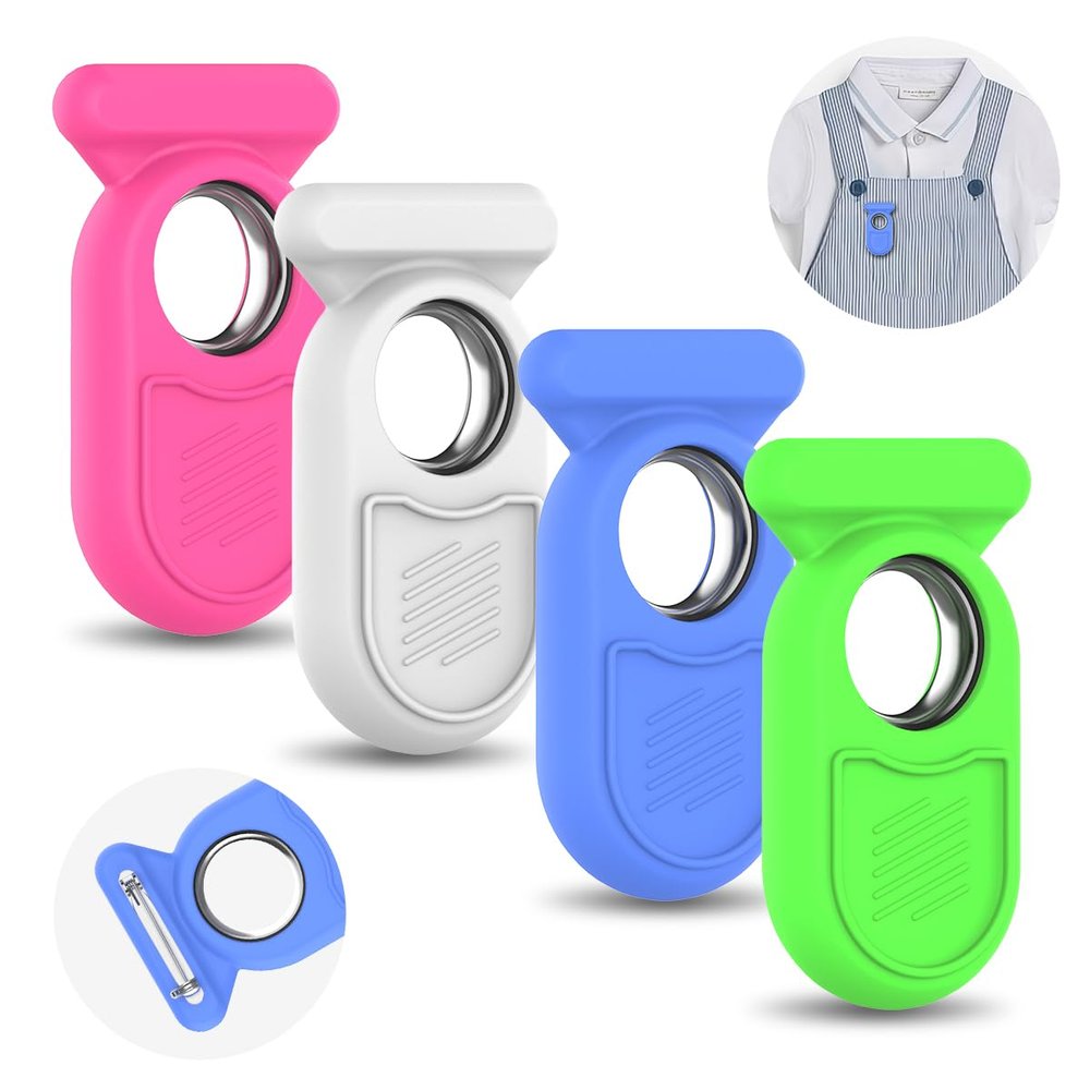 [4-Pack] Silicone Case for Galaxy Smart Tag 2, Hidden Pin SmartTag 2 Holder All-Round Protection Galaxy Smart Tag 2 Case for Dog Collar Luggage Clothes Kids Elder (White/Blue/Green/Rose Red)