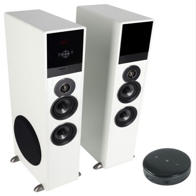 Rockville (1 TM80W White Powered Home Theater Tower Speakers 8" Sub/Bluetooth/USB Bundle with (1) Mini WiFi Music Player Wireless Audio Streaming Multiroom Stereo Receiver (2 Items)