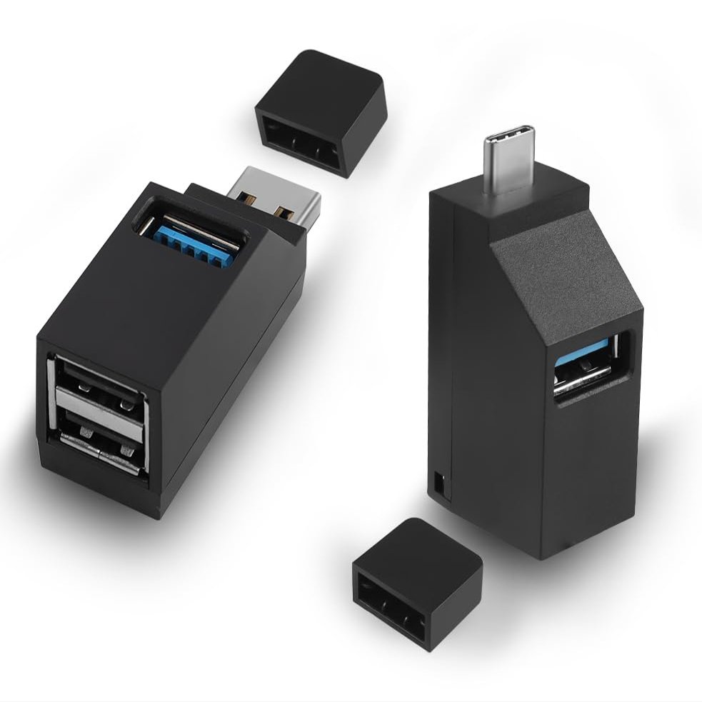 HATMINI 3-Port USB Hub for Laptop,USB Port Expander Adapter,1 USB 3.0 and 2 USB 2.0 Port Portable Powered Data Suitable for Connecting USB C and USB A Ports to Mobile Hard Drives, USB Flash Drives