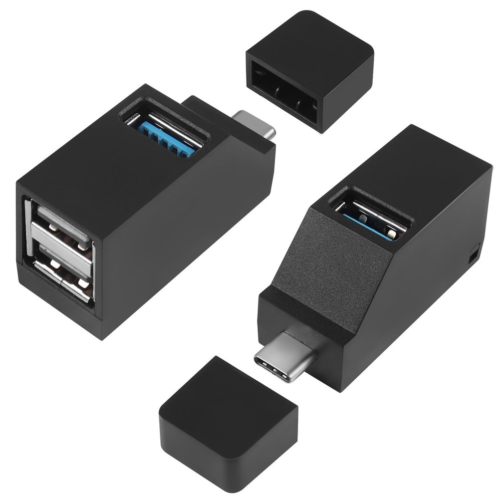 HATMINI USB C to USB Adapter,3Port USB C Hub Adapter 2 Pcs 90 Degree USB Hub Splitter 1 USB 3.0 and 2 USB 2.0 Port Portable Powered Data for Connecting Mobile Hard Disk, U Disk, Camera, Mouse,etc