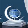 Fodalob Led Bedside Lamps - 3D Dynamic Round Sand Art Decorative Glass Hourglass Table Lamps - Iron White Frame + Blue Sandscape (Color : Touch Switch) view 3