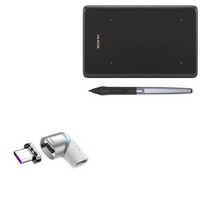 BoxWave Adapter Compatible with Huion Inspiroy H420X - MagnetoSnap PD Angle Adapter, Magnetic Charging Connector Device Saver - Metallic Silver