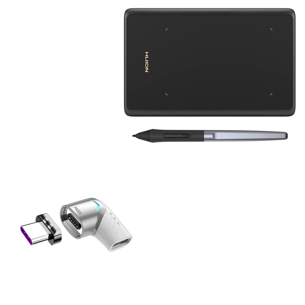 BoxWave Adapter Compatible with Huion Inspiroy H420X - MagnetoSnap PD Angle Adapter, Magnetic Charging Connector Device Saver - Metallic Silver
