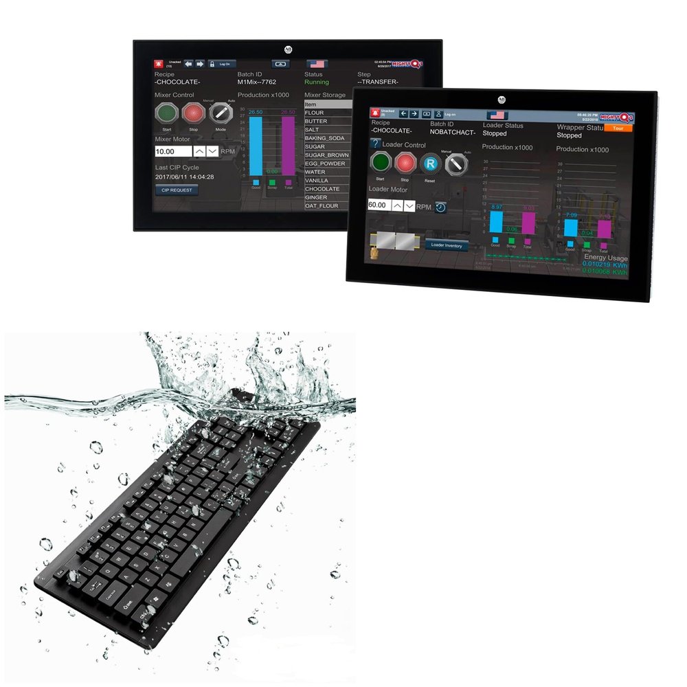 BoxWave Keyboard Compatible with Allen Bradley VersaView 6300P (19 in) [5:4 Aspect Ratio] - AquaProof USB Keyboard, Washable Waterproof Water Resistant - Jet Black