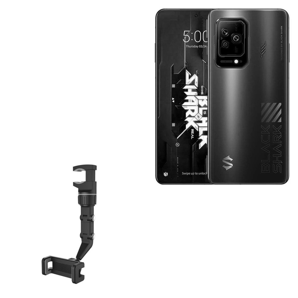 BoxWave Car Mount Compatible with Xiaomi Black Shark 5 - Rearview Mirror Car Mount, Rear View Mirror Adjustable GPS Car Mount - Jet Black
