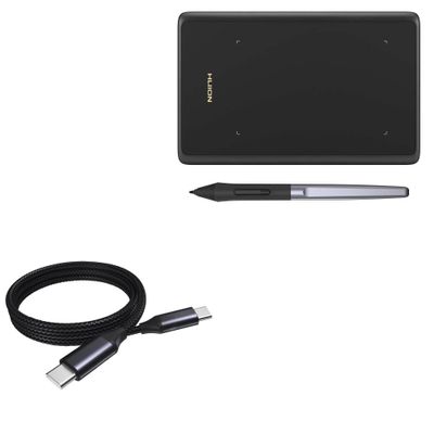 BoxWave Cable Compatible with Huion Inspiroy H420X - DirectSync PD Cable (3ft) - USB-C to USB-C (100W), Type C Braided Charge and Fast Sync - Jet Black