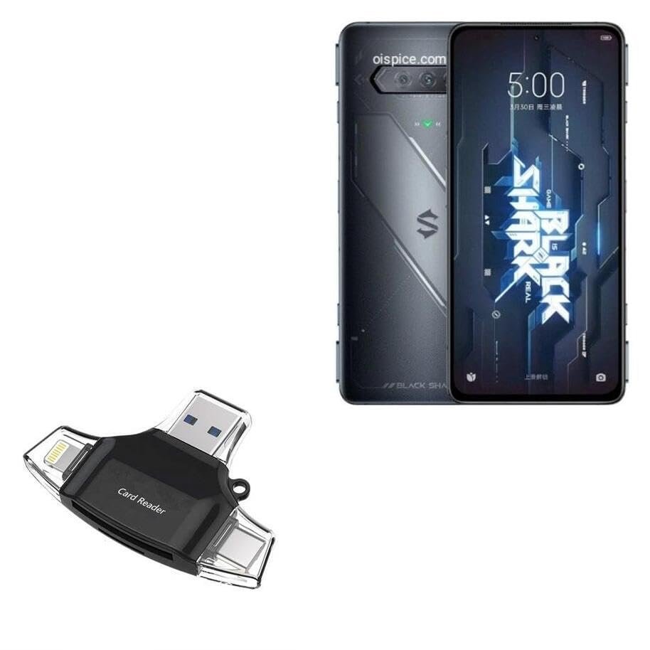 BoxWave Smart Gadget Compatible with Xiaomi Black Shark 5 RS - AllReader SD Card Reader, microSD Card Reader SD Compact USB - Jet Black