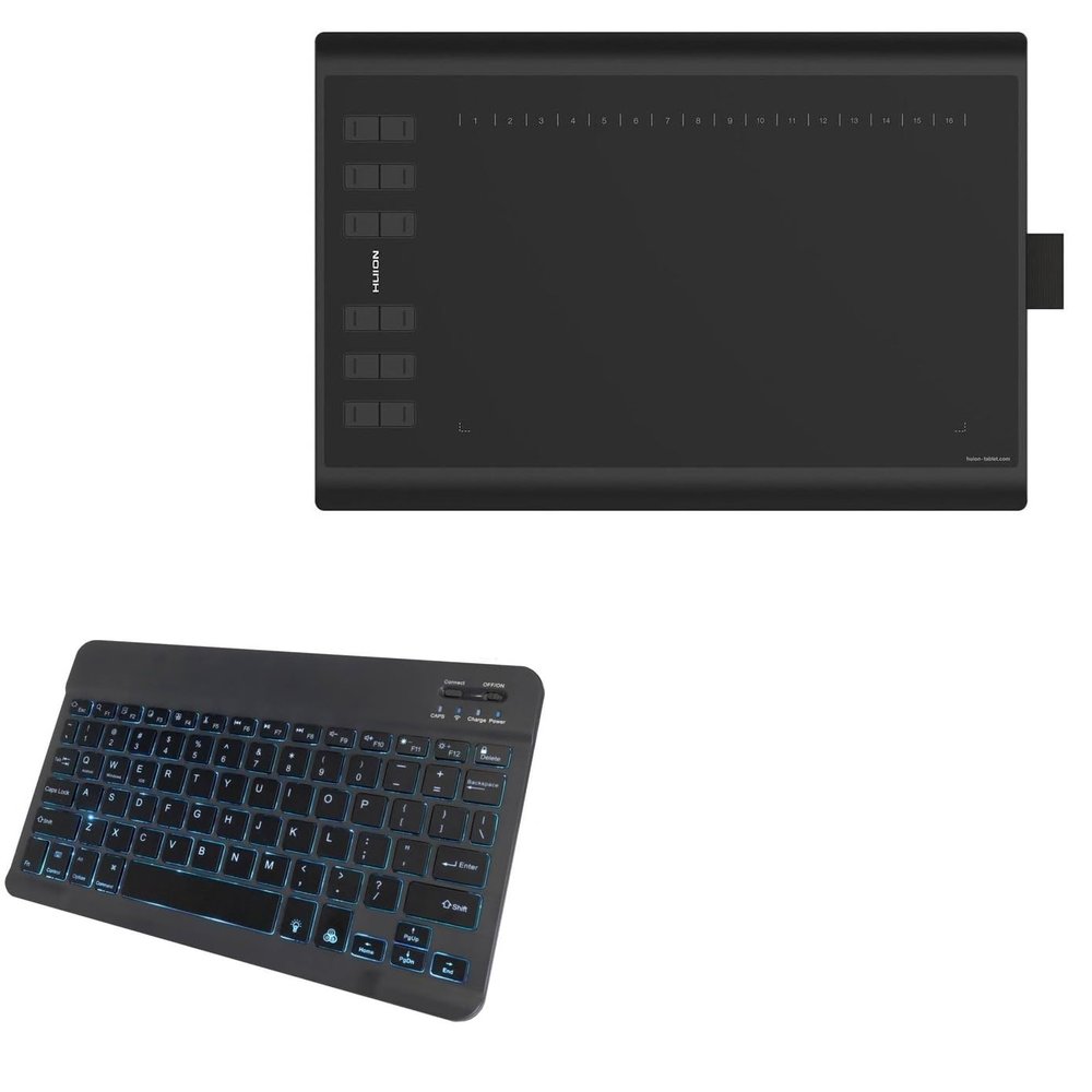 BoxWave Keyboard Compatible with Huion H1060P - SlimKeys Bluetooth Keyboard - with Backlight, Portable Slim LED 7 Colors - Jet Black