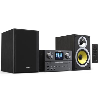Philips Bluetooth & WiFi Stereo System for Home with CD Player, Spotify, Internet Radio, FM Radio, MP3 Playback, Crisp Highs and Rich Bass 100W, Remote Control Included