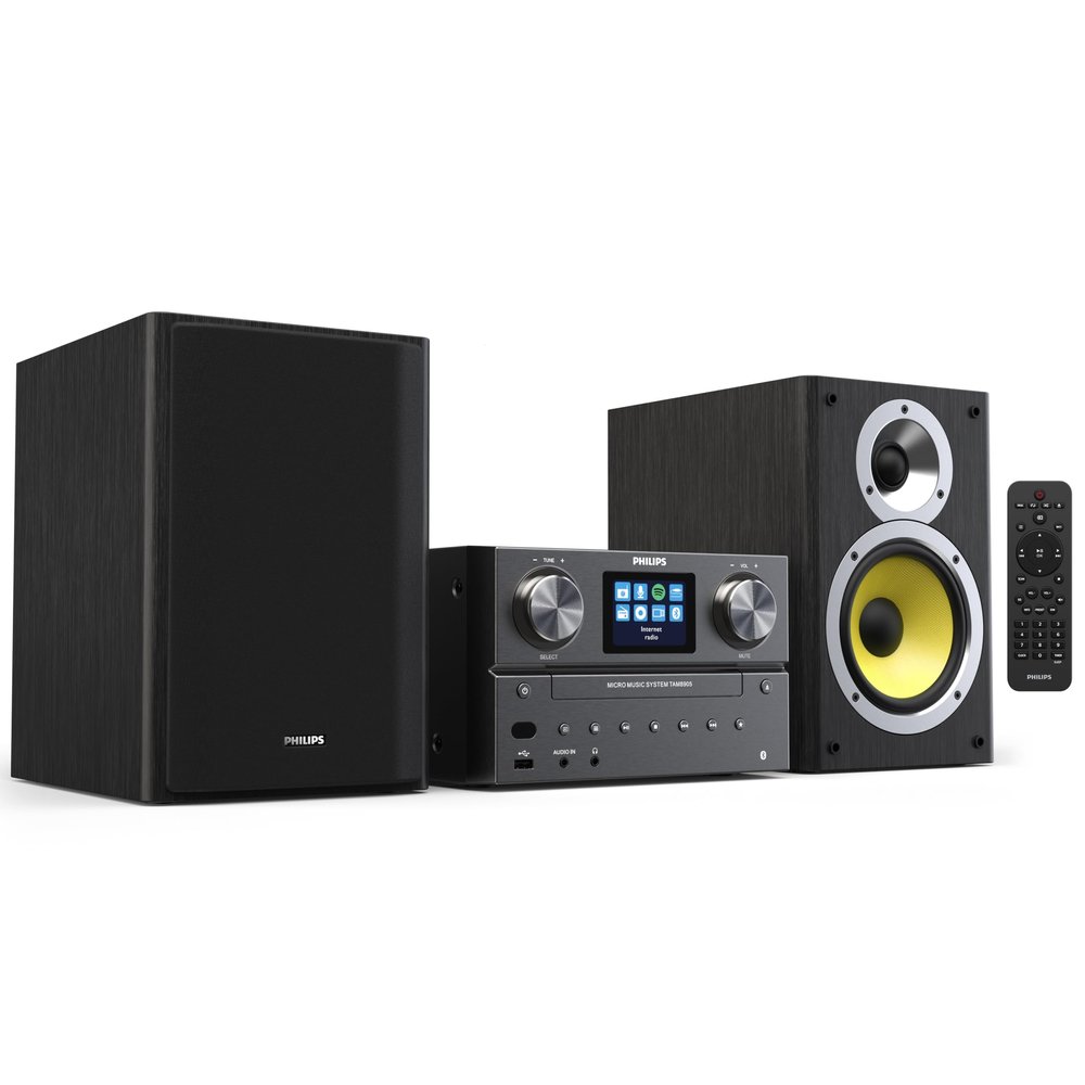 Philips Bluetooth & WiFi Stereo System for Home with CD Player, Spotify, Internet Radio, FM Radio, MP3 Playback, Crisp Highs and Rich Bass 100W, Remote Control Included