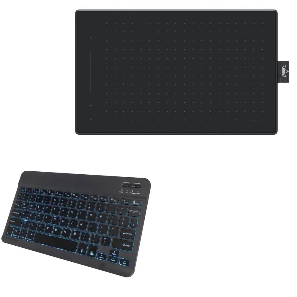 BoxWave Keyboard Compatible with Huion Inspiroy RTM-500 - SlimKeys Bluetooth Keyboard - with Backlight, Portable Slim LED 7 Colors - Jet Black